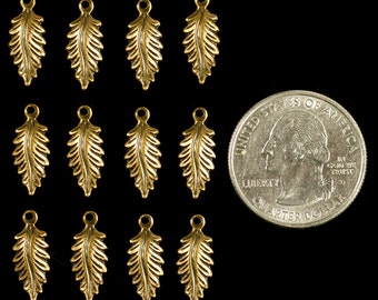 Antique Brass Little Pointed Feather Leaves Charms, Set of 12 - XXX - *AB-C25
