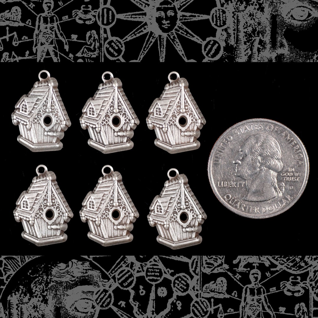 Silver Plated Brass Birdhouse Charms Set of 6 SC141 Etsy
