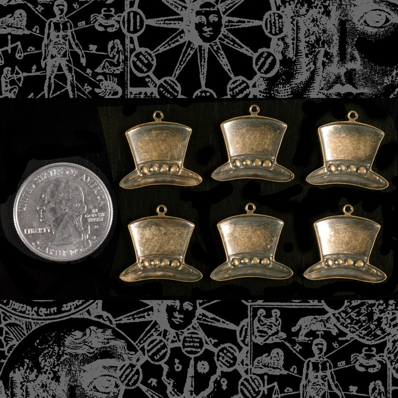Top Hat Charms Antiqued Brass Set of Six ABC124 Etsy