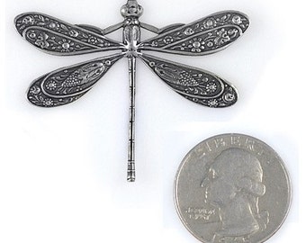 Antiqued Silver Plated Brass Vintage Dragonfly Pendant - XXX - S-P01