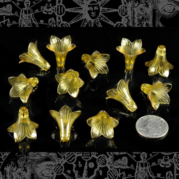 20mm x 22mm Transparent Olive Resin Flower Caps - Set of Twelve - FW2-13