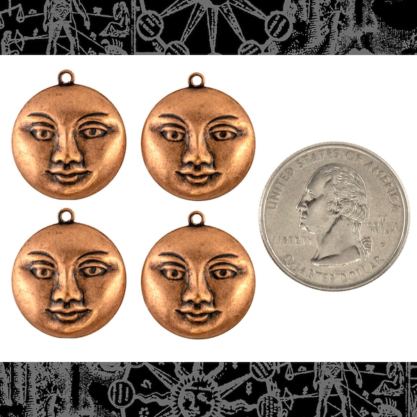 Full Moon Antiqued Copper Plated Brass Pendants - Set of Four - C-P90