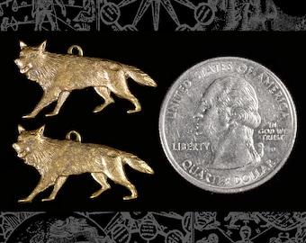 Antiqued Brass Wolf Charms - Set of Six - AB-C149