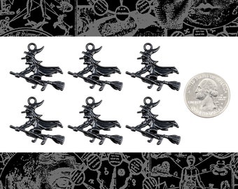 Six Black Witch on Broomstick Charms ZBL-C02