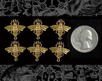Conectores de dos anillos de latón crudo con forma de abejorro (juego de seis) - B-2C09