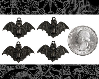 Black Plated Brass Raw Wide  Bat Charms - Set of Four - BB-C152