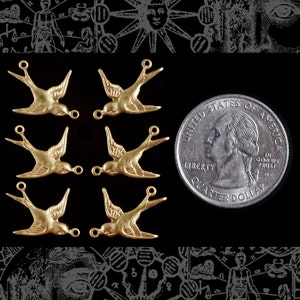 Raw Brass Flying  Birds Sparrows Two Way Connectors, Set of Six Three Sets of Two *B-2C34