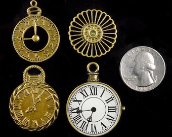 4 Different Steampunk Clock or Pocket Watch Charms and Wheel *ZB-SP03Set