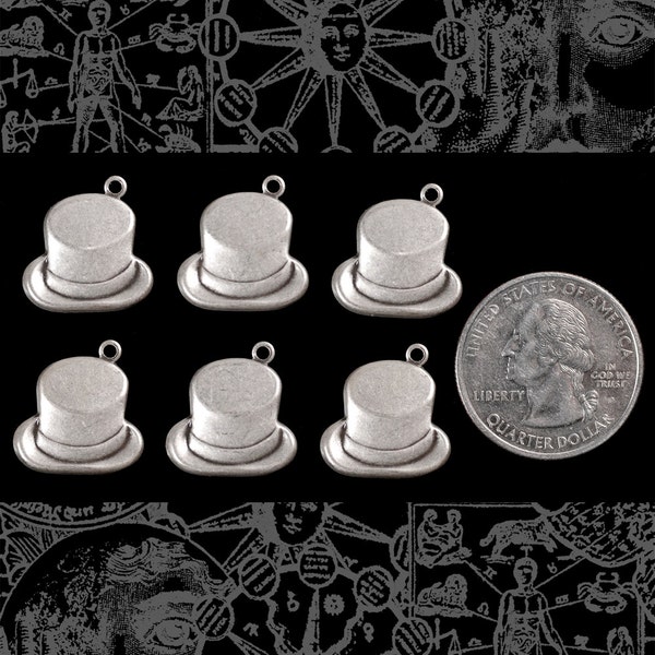 Top Hat Charms Laiton Plaqué Argent - Set de Six *S-C143