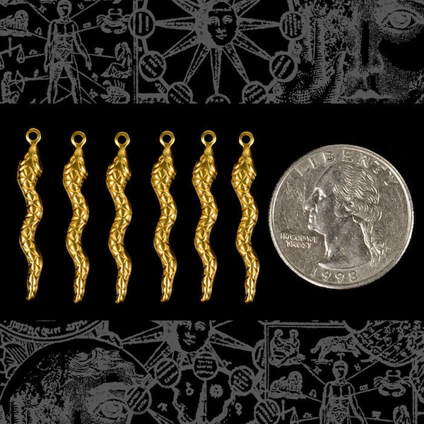 Raw Brass Little Snake Charms - Set of Six*B-C59