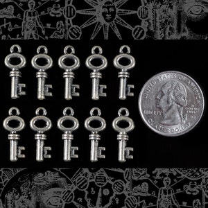 Set of Twelve Small Antique Style Silver Key Charms  * ZS-C13