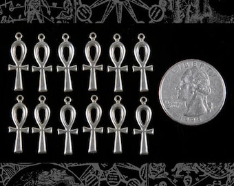 Antiqued Silver Plated Brass Ankh Charms - Set of Twelve - S-C02