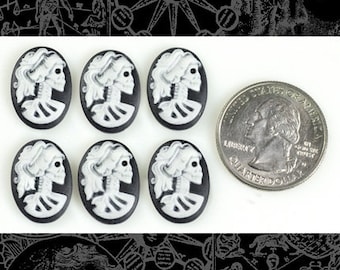 Black and White Skeleton Profile Lolita 18mm x 13mm Resin Cameos - Set of Six - CAM14