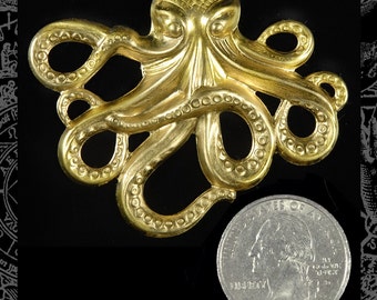 Raw Brass Octopus Pendant - B-P18