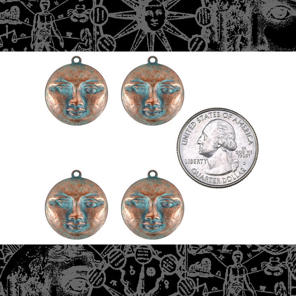 Verdigris Plated Brass Full Moon Pendants - Set of Four - V-P90