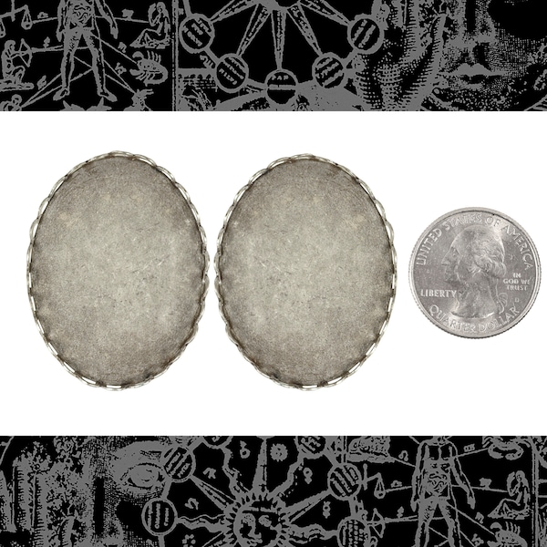 30mm x 40mm Antiqued Silver Plated Brass Cameo Basket Frames - Set of Two - S-F43