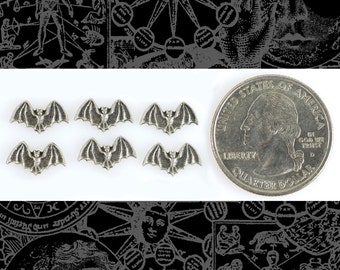 Itty Bitty Antiqued Silver Plated Brass Bat Stampings Charms - Set of Six - S-C92