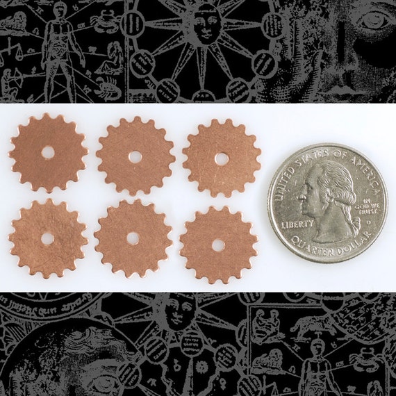 Solid Copper Steampunk Faux Gears Wheels 17mm Set of Six * C:G08