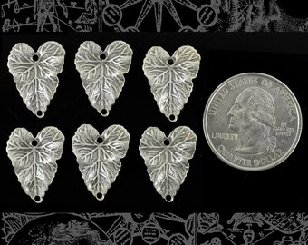 Antiqued Silver Plated Brass Heart Shaped Leaf Connectors, Set of Six - XXX - *S-2C60