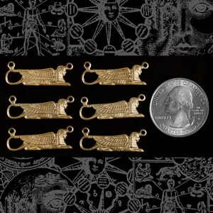 Raw Brass Sphinx Two Ring Connectors - Set of Six - B-2C64