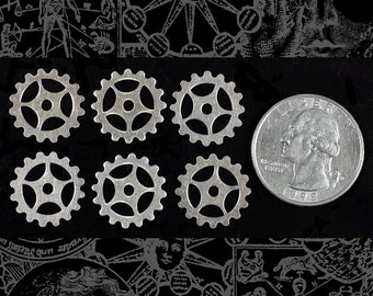 Nickel Silver Steampunk Open Spoke Faux Gears Wheels 16mm Set of 6*S-G07