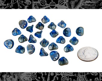 25 Three Petal Sapphire Celsian Glass Flower Beads 12 x 10mm   GB-3PF01