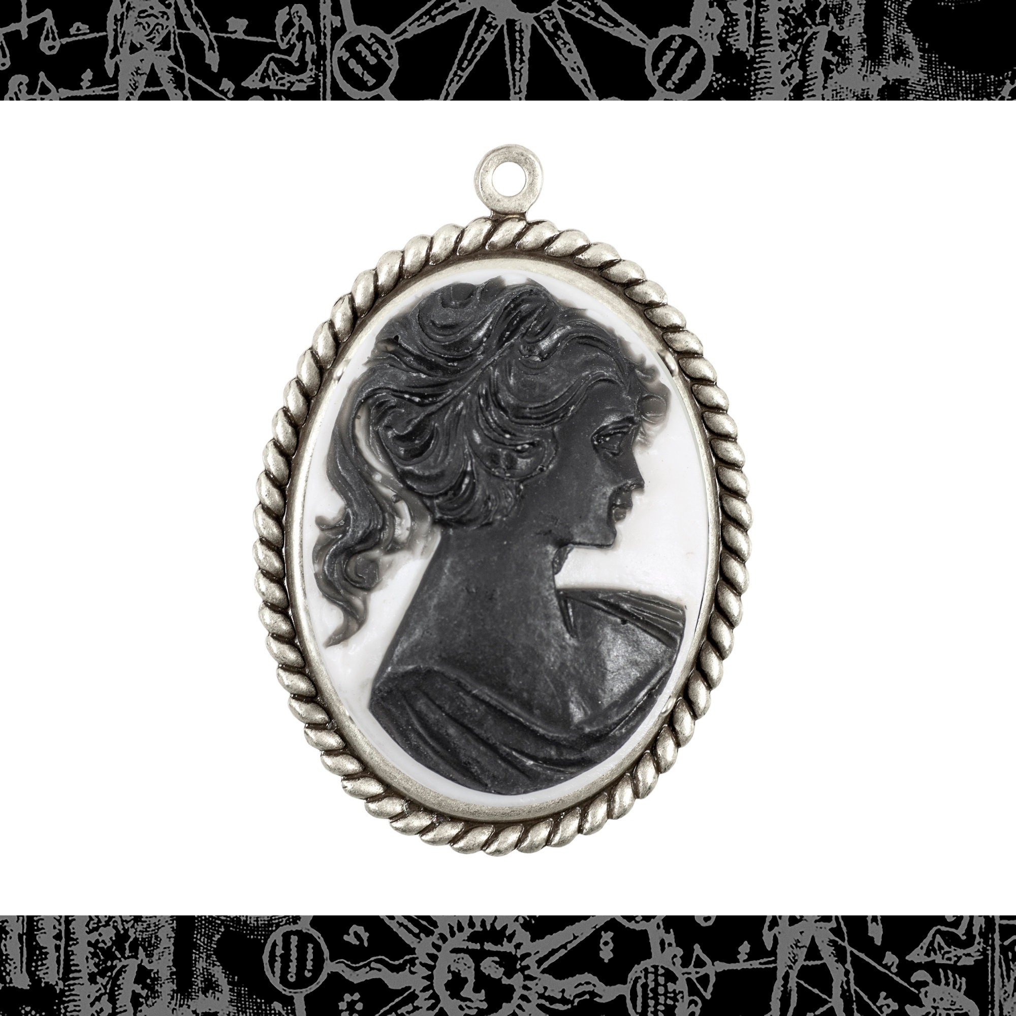 Black on White 40mm X 30mm Feminine Profile Resin Cameos Set