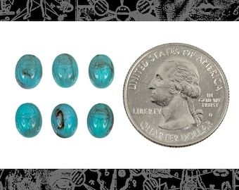 Turquoise Resin Carved Scarabs 8x6mm Cabochons - Set of Six  XXX  *STC09