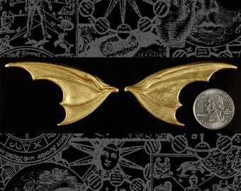 Raw Brass Huge Bat Wing Pendants - One Set of Wings - B-P55