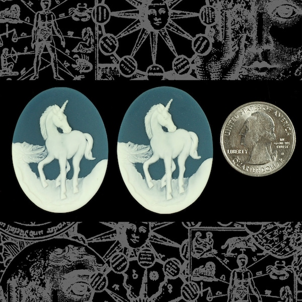 Cameos de Unicornio Azul y Blanco Cameos de 30 mm x 40 mm - Juego de dos - XXX - CAM143