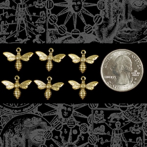 Dijes de latón envejecido con forma de abeja o mosca - Juego de seis *AB-C41