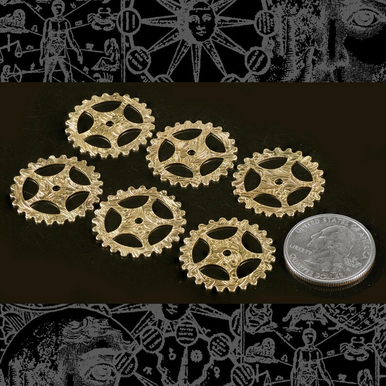 Twelve 25mm Floral Patterned Etched Steampunk Raw Brass Wheels Etsy