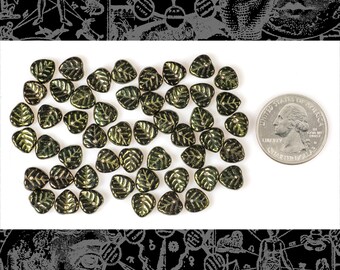 10mm Dark Metallic Olive Green Heart Leaf Beads, One Strand with apx 50 beads GB-LB1
