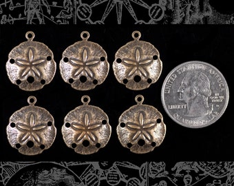 Antiqued Brass Small Sand Dollar Charms - Set of Six - AB-C115