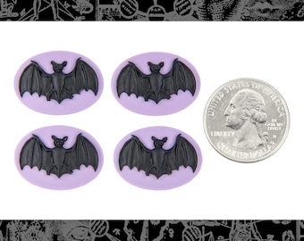 Black and Lavender Bat Cameos 24mm x 18mm Cameos - Set of Four - CAM357