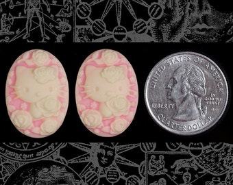 Pink Kitty Resin Cameos 18mm x 25mm -Set of Two *CAM19