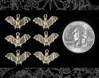 Antiqued Silver Plated Brass Bat Charms - Set of Six - S-C12