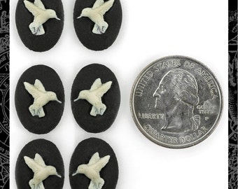 Black Mirror Image Hummingbird Cameos 13mm x 18mm - Set of Six - Three Pairs - XXX - CAM113