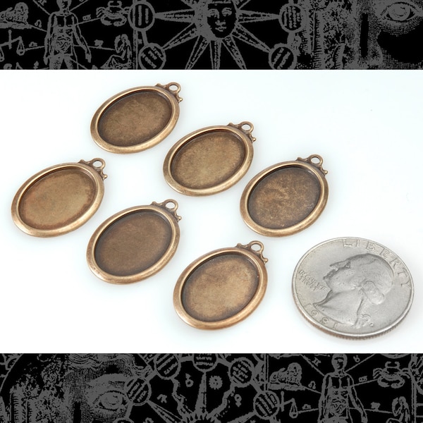 Antique Brass Vintage Simple Cameo Frames for - 13mm x 18mm - Set of Six - AB-F11