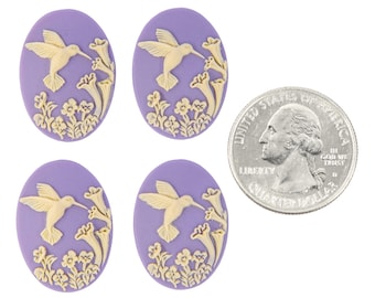 Hummingbird 24x18mm Cameos - Cream and Lavender Resin Cameos - Set of Four -  CAM360
