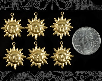 Raw Brass Sun Charms - Set of Six *B-C81