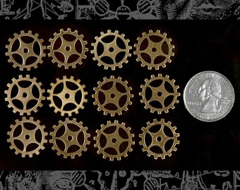 Raw Brass Steampunk Open Spoke Faux Gears Wheels 20mm, Set of 12 *B-G04