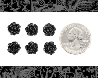 Black Miniature Full Blooming Rose Cameo Cabochons 9mm - Set of Six * Flwr117