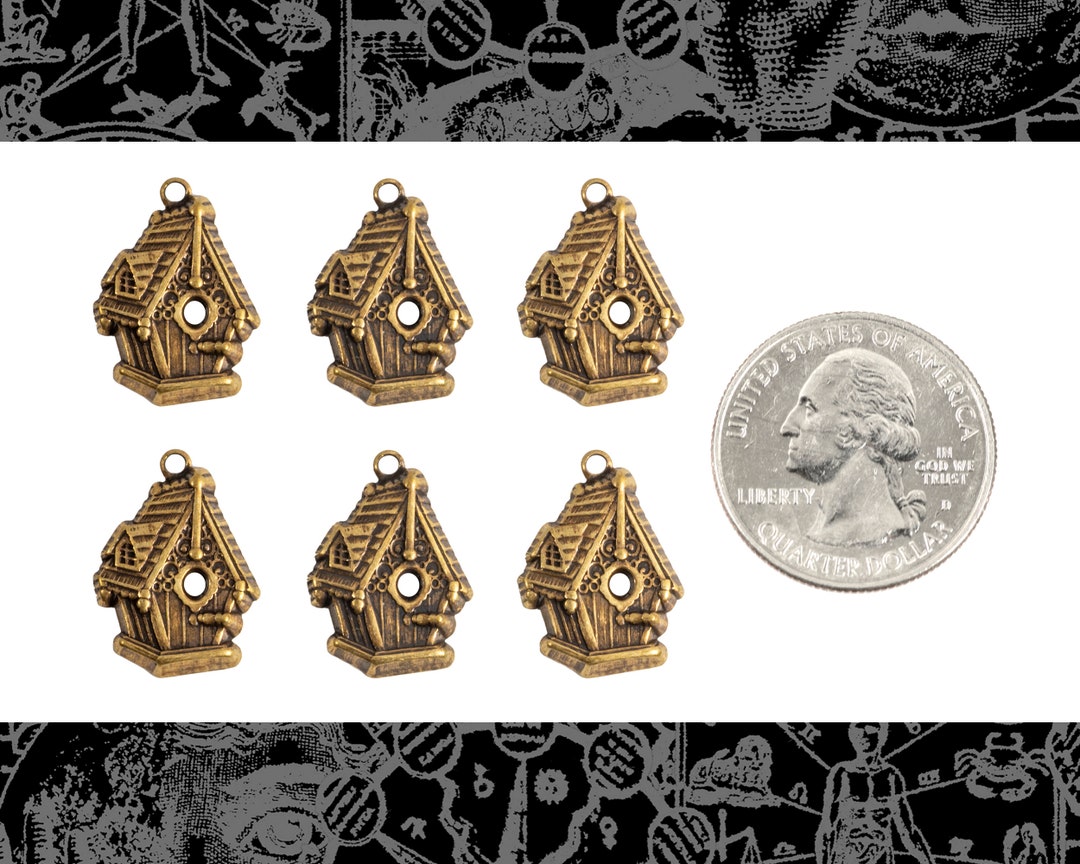 Antique Brass Birdhouse Charms Set of 6 ABC141 Etsy