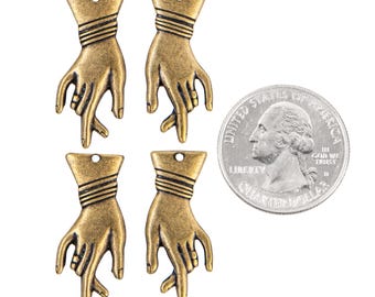 Vintage Left and Right Antiqued Brass Hand Charms - Two Pairs of Hands - AB-C241