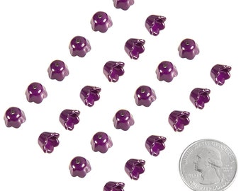 7 x 10mm Shiny Purple Mini Lily Resin Flower Caps  - * Set of 24   FW5-25