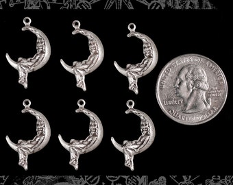 Silver Plated Brass Woman Sleeping on the Moon Charms - Set of Six *S-C144