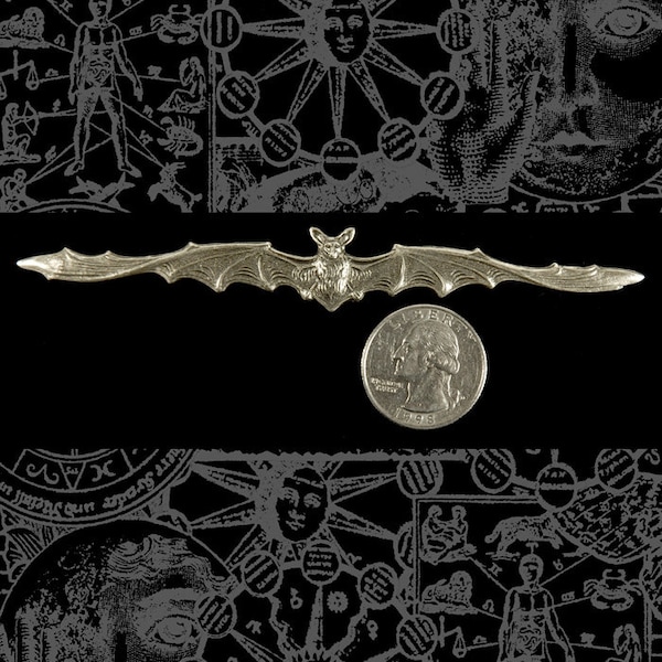 Long  Silver Plated Brass Bat Pendant or Bracelet      *S-P39