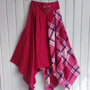 Fairy asymmetrical skirt, autumn long plaid skirt with pockets, boho styled cottagecore dress