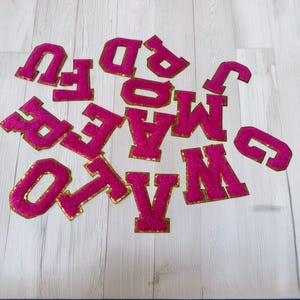 Parche termoadhesivo con letras de chenilla, parche con letras de chenilla de varios colores, bordado de alfabeto de moda para planchar, parches de letras de chenilla.